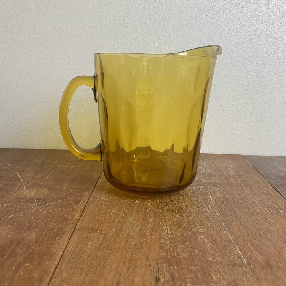 Vintage Hazel-Atlas Glass Pitcher 2 Qt Amber Gold Optic Pattern 64 Oz